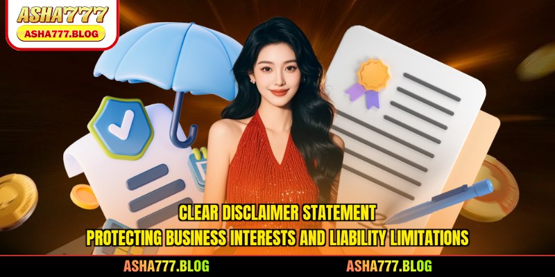 Clear disclaimer statement protecting business interests and liability limitations